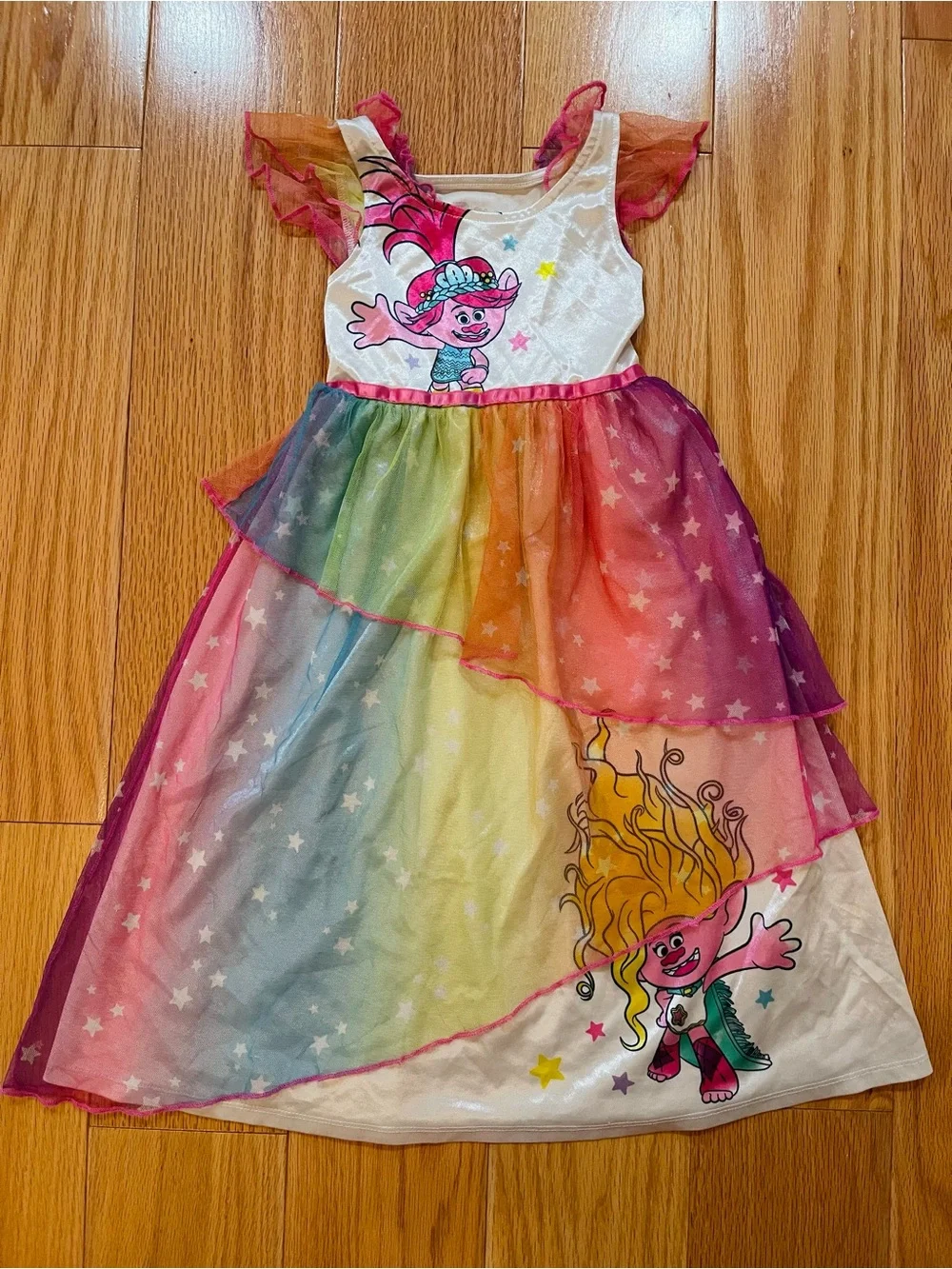 Disney Girls Rainbow Trolls Poppy Dress with Pink Accents
